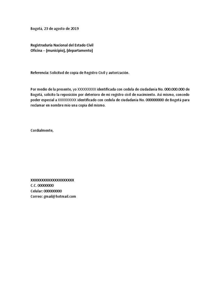 Carta Solicitud Registro Civil PDF