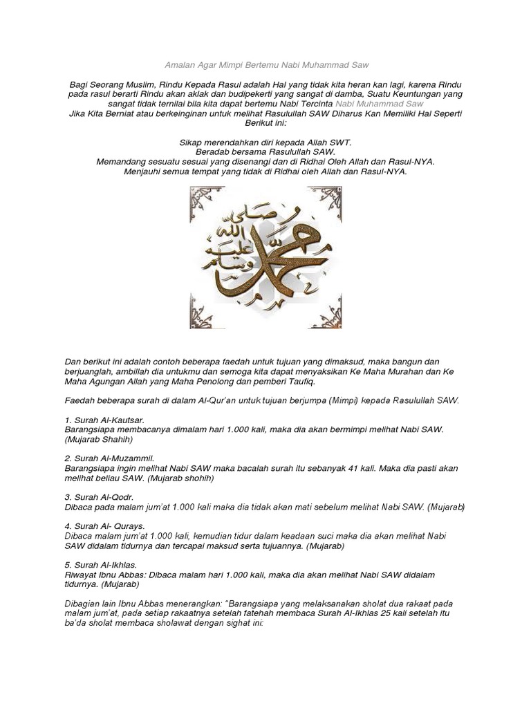 Amalan Agar Mimpi Bertemu Nabi Muhammad Saw Pdf