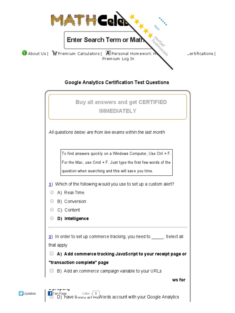 Google Analytics Certification Q&A Guide | PDF | Search Engine ...