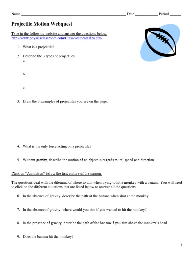 Projectile Motion Webquest Projectiles Acceleration