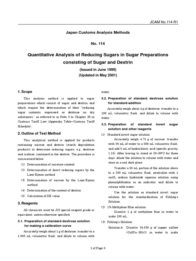 Reducing Sugars Analysis Method | PDF | Titration | Chemistry