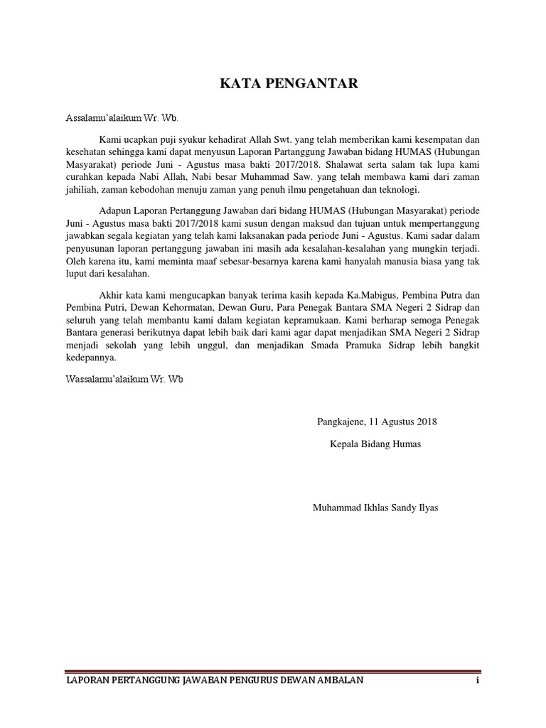 Contoh Kata Pengantar Lpj