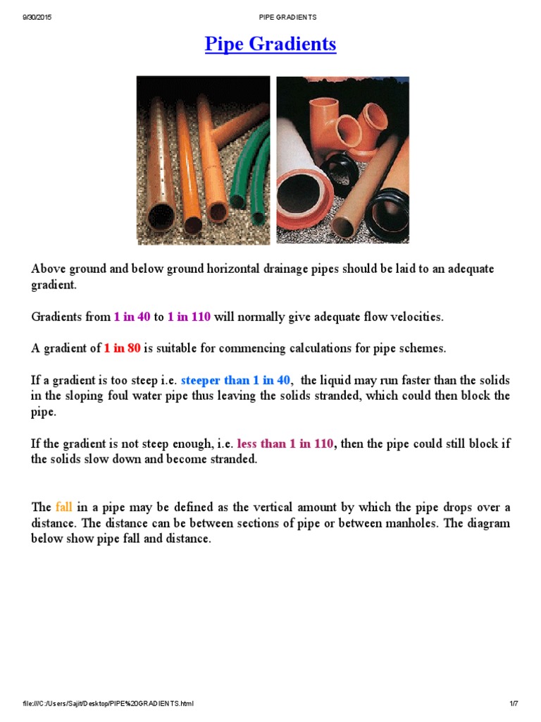 Pipe Gradients PDF Gradient Pipe (Fluid Conveyance)
