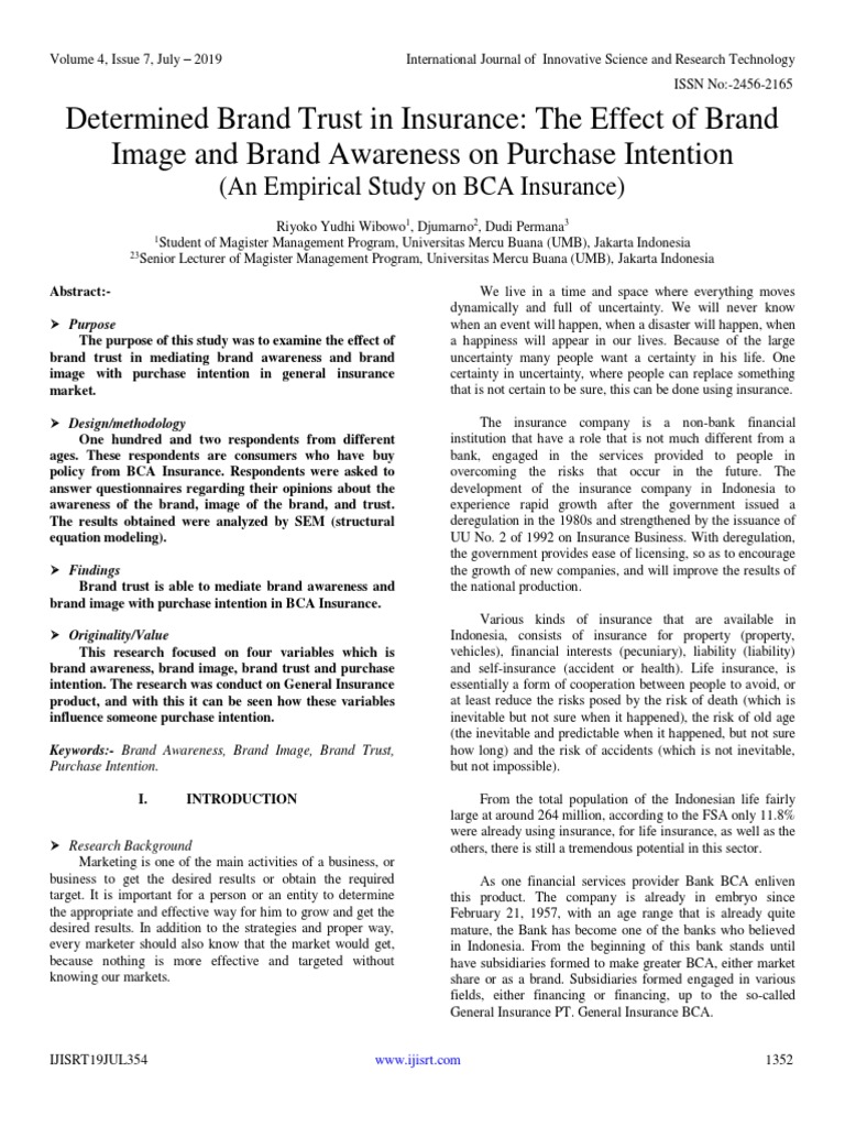 Brand Trust and Purchase Intention in BCA Insurance | PDF | P Value | Brand