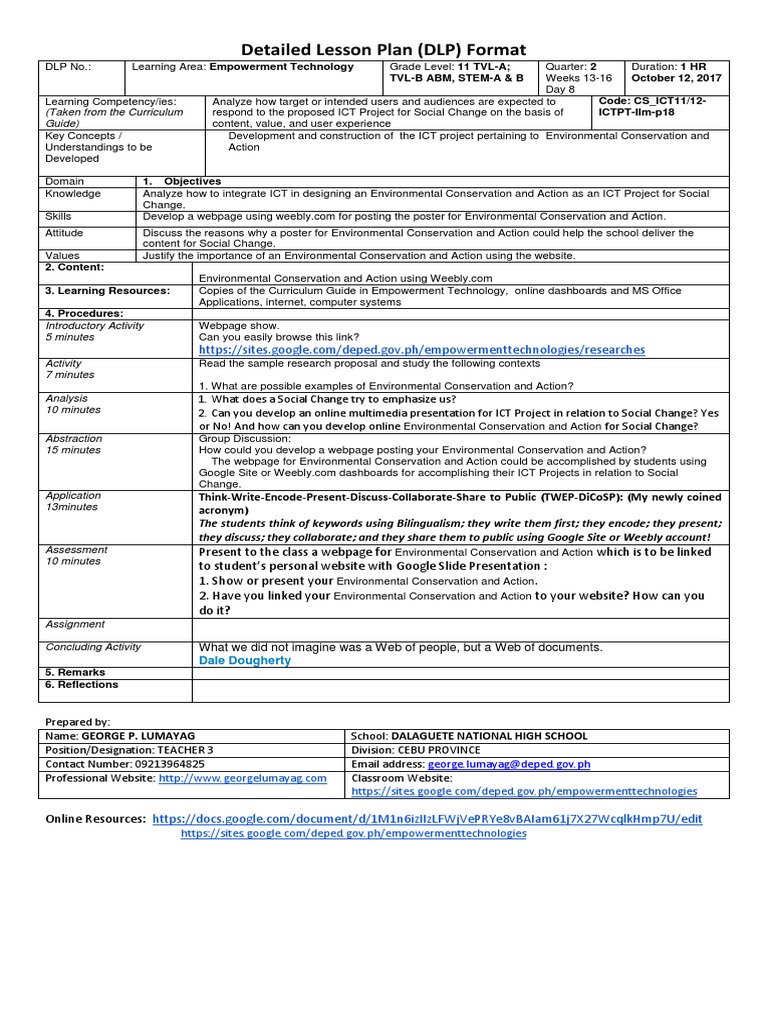 Detailed Lesson Plan (DLP) Format: (Taken From The Curriculum Guide ...