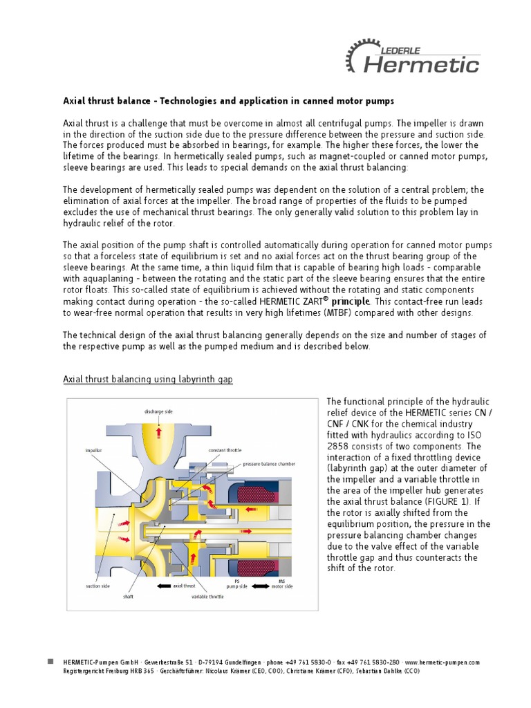 Axial thrust balancing in Pumps Bearing (Mechanical) Pump