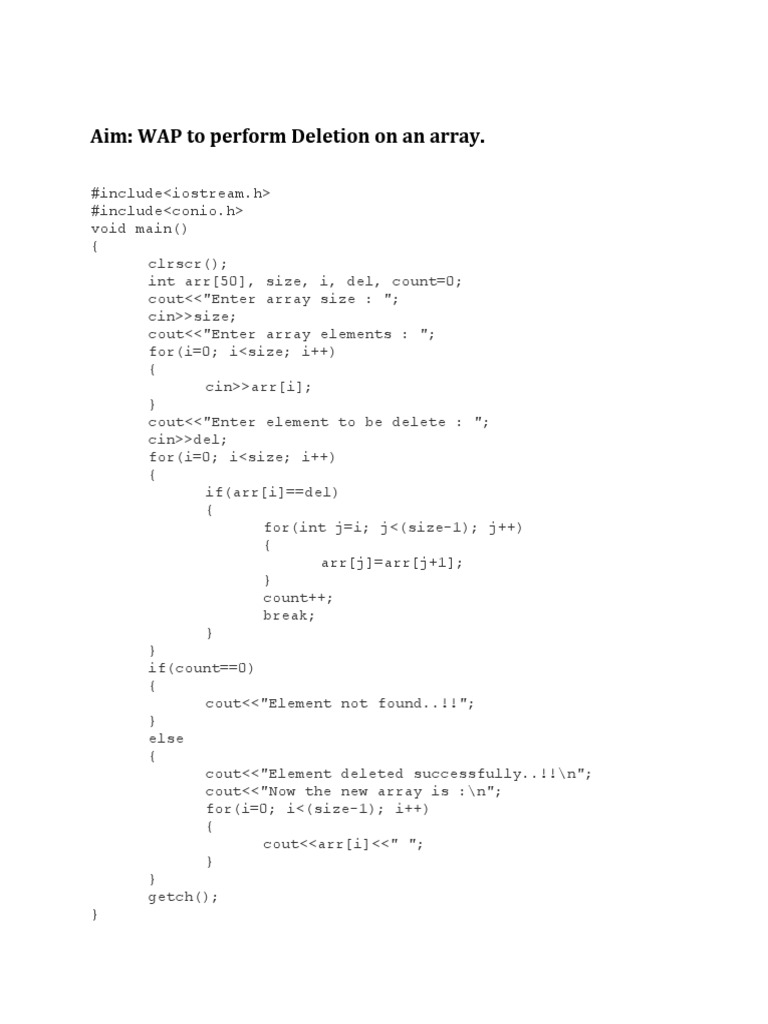 Array Deletion in C++ Program | PDF