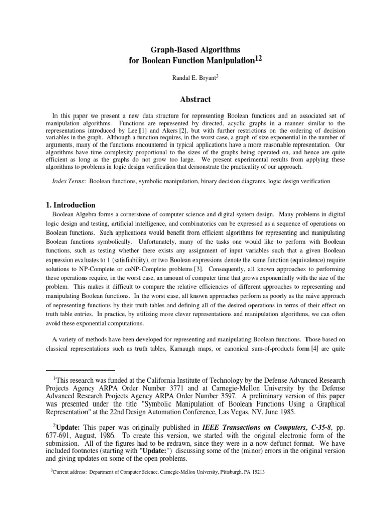 Graph-Based Algorithms For Boolean Function Manipulation | PDF | Vertex ...