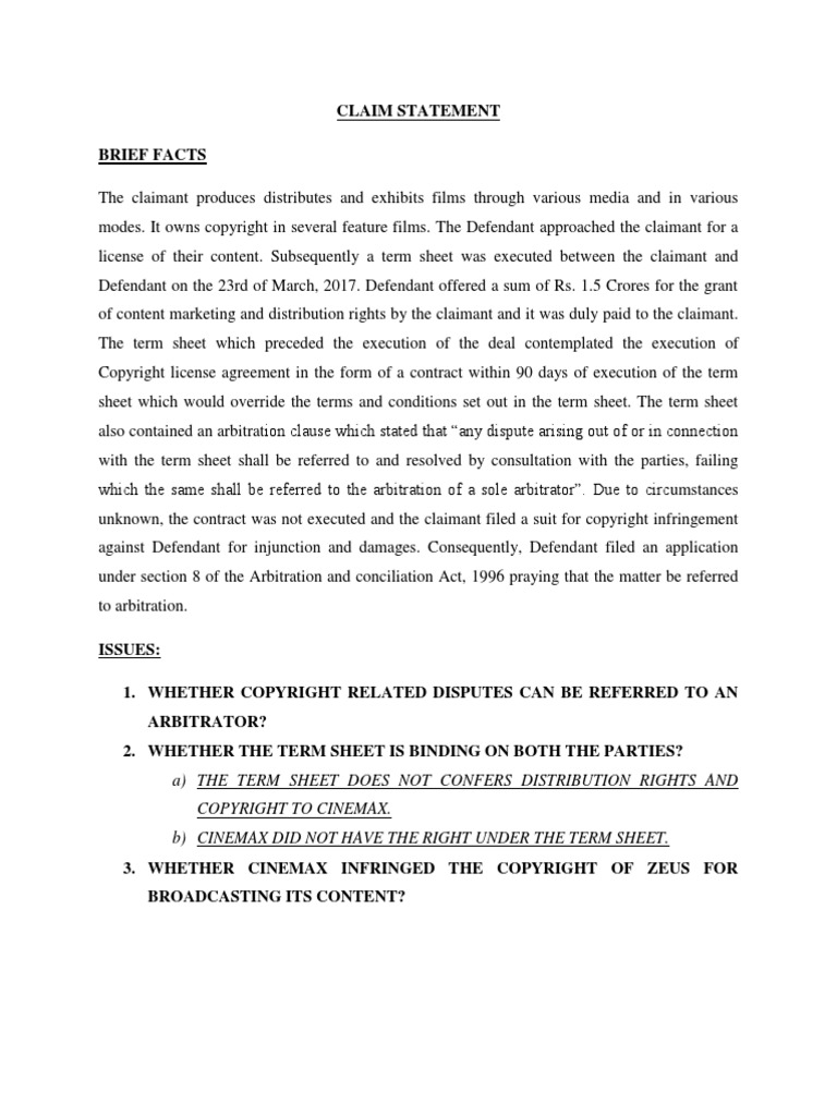 Copyright Infringement Claim Whether Dispute Under NonBinding Term