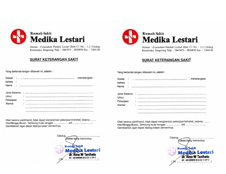 Contoh Surat Dokter Klinik Tangerang Nusagates