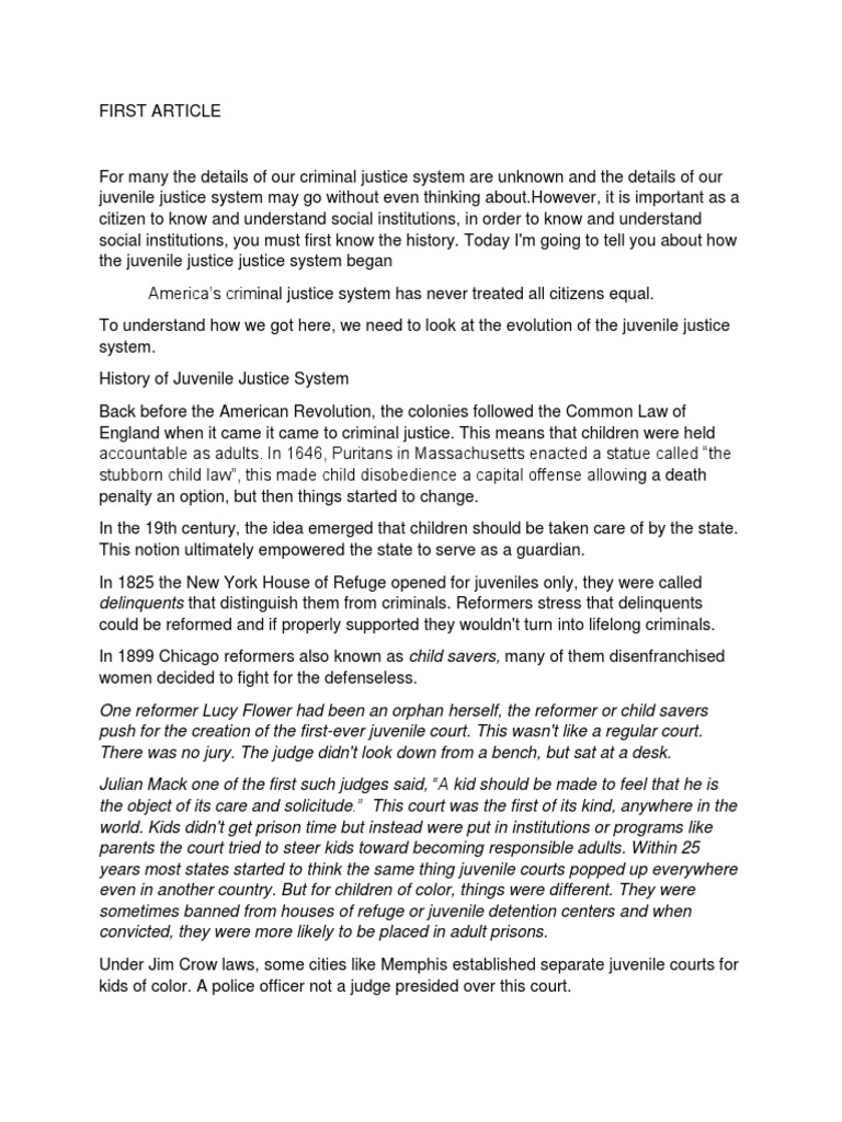 History of the Juvenile Justice System | PDF | Juvenile Delinquency ...