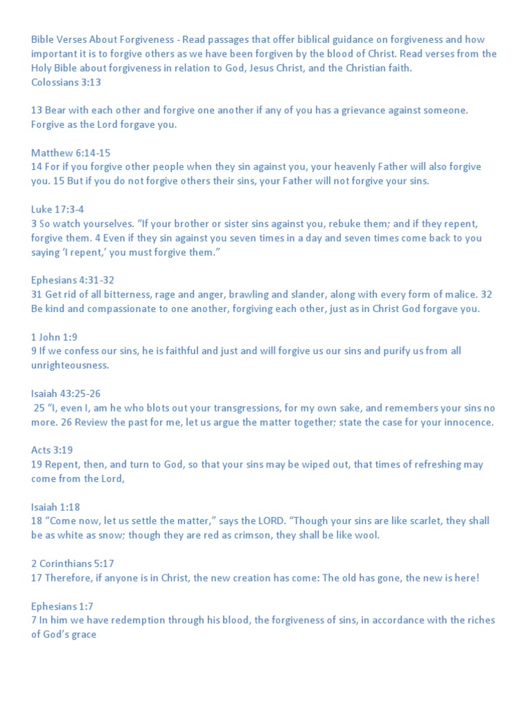 Bible Verses About Forgiveness Perdón Contenido De La Biblia