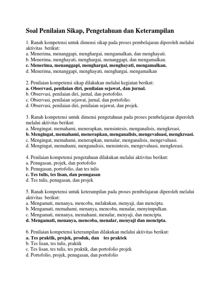 Soal Penilaian Sikap
