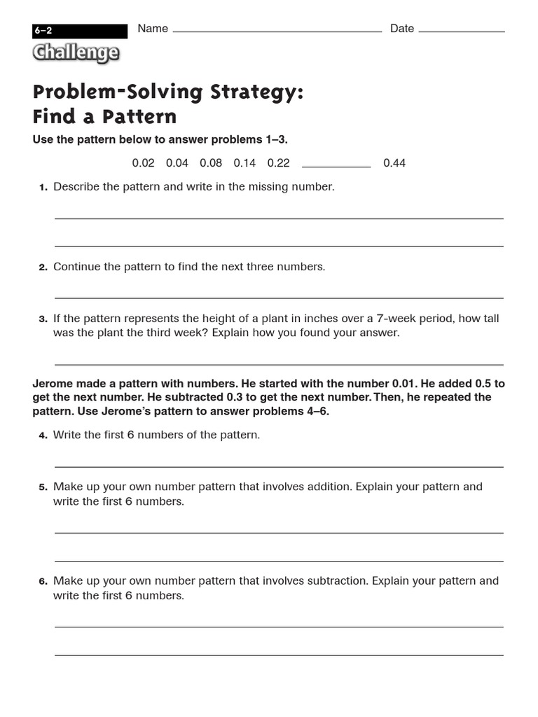 Problem-Solving Strategy: Find A Pattern: Name Date | PDF | Cognition ...
