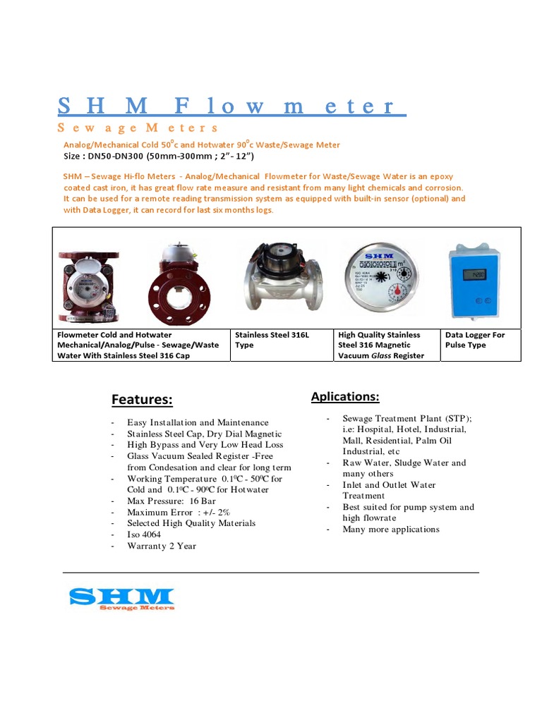 Shm Sewage Flowmeter Flow Measurement Sewage Treatment