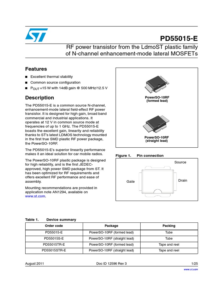 RF Power Transistor From The Ldmost Plastic Family of NChannel