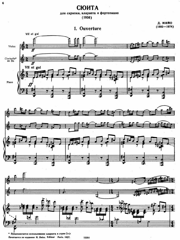 Milhaud Suite for violin, and piano