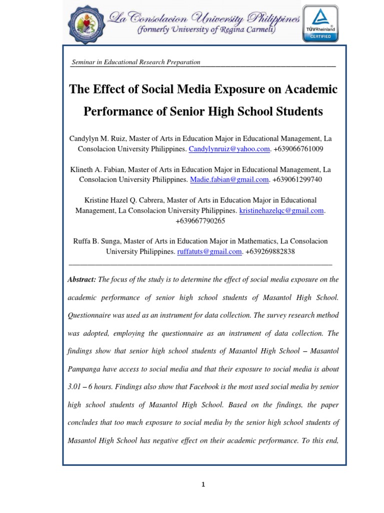 The Effect of Social Media Exposure On Academic Performance of Senior ...