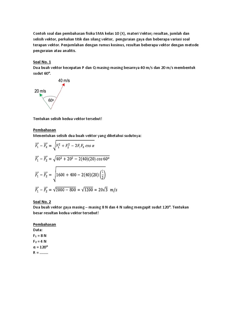 Vektor Contoh Soal Dan Pembahasan Fisika Sma Kelas 10