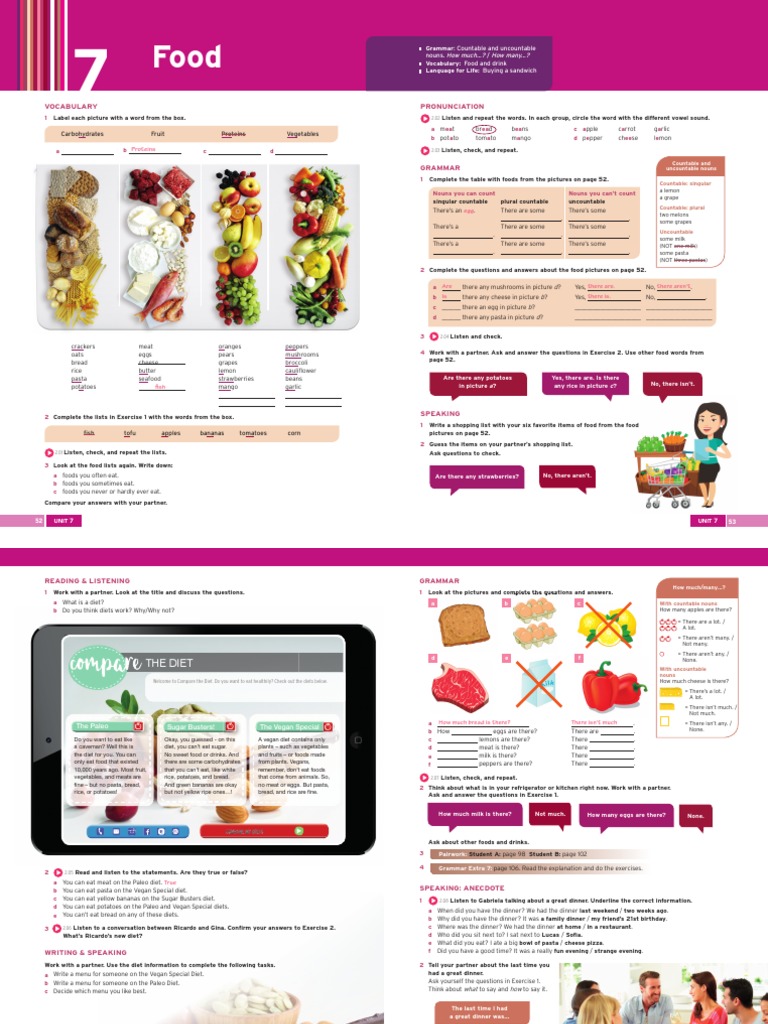 Food Vocabulary and Diet Comparisons | PDF | Noun | Plural