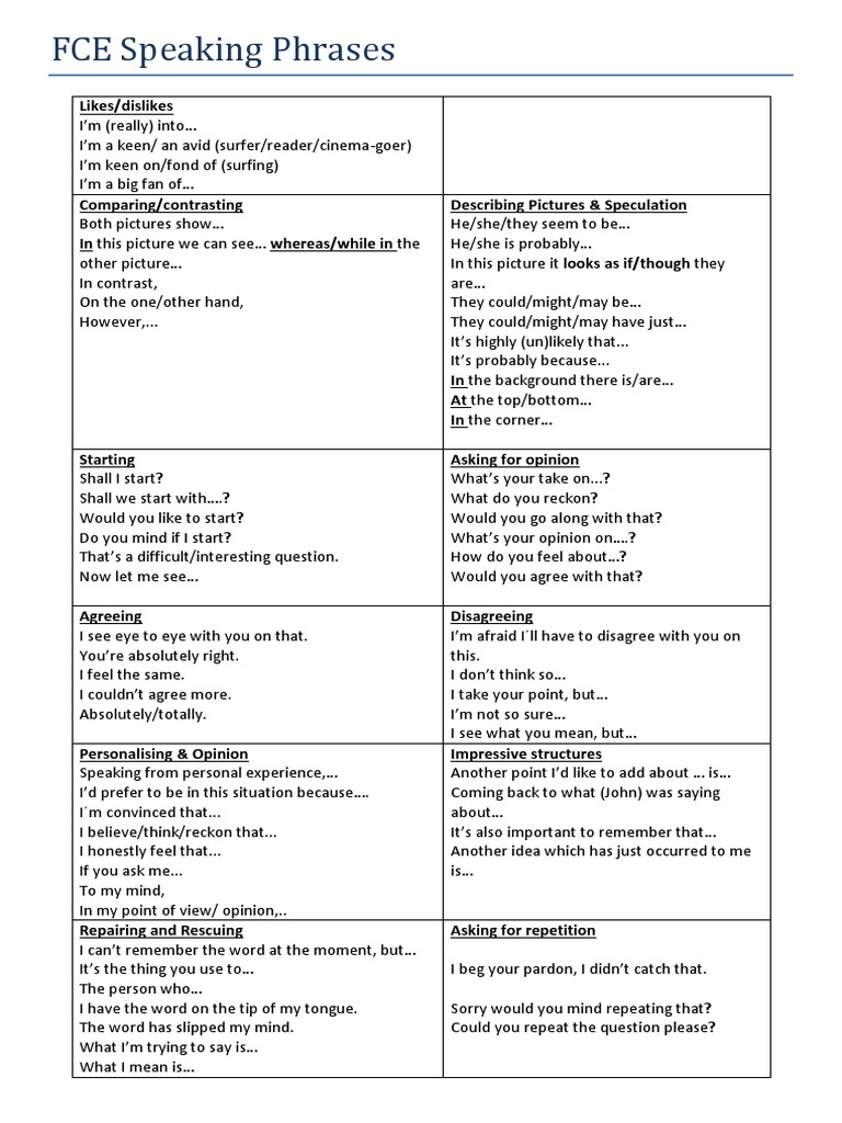 FCE Speaking: Picture Description Phrases | PDF | Philosophy | Language ...