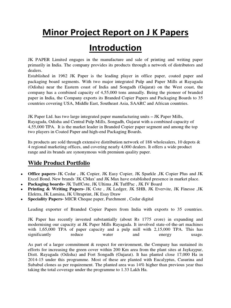 An Overview of JK Paper Limited A Leading Manufacturer of Branded Printing and Writing Papers