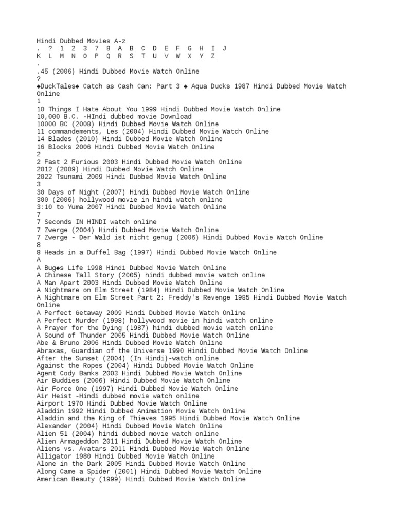 Dual Audio List In Hollywood