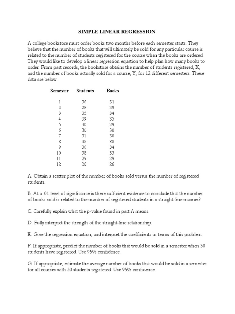 Simple Linear RegressionExample PDF Regression Analysis Errors