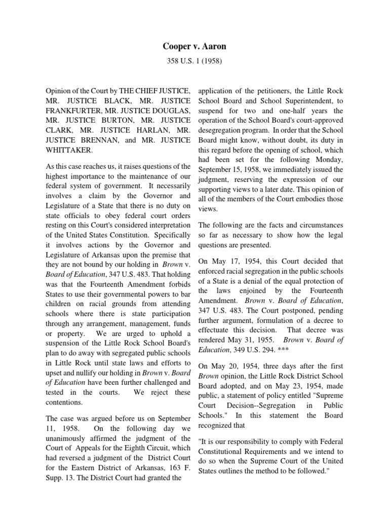Cooper V Aaron Redacted Download Free Pdf United States