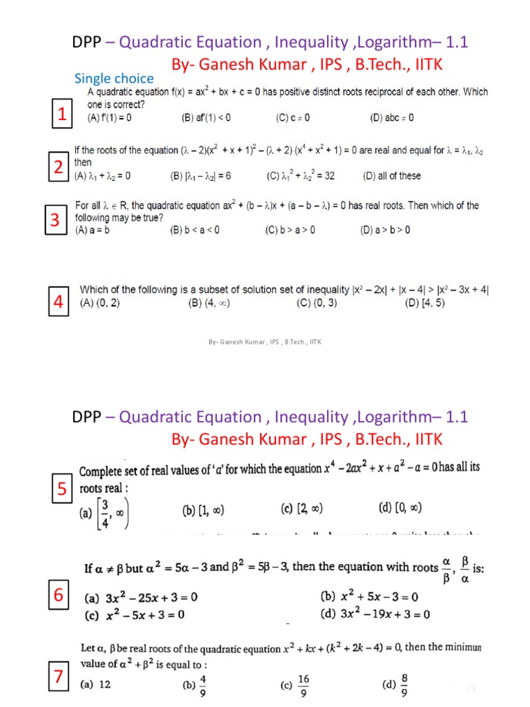 DPP 1.2 Quadratic Logarithm | PDF | Sports & Recreation