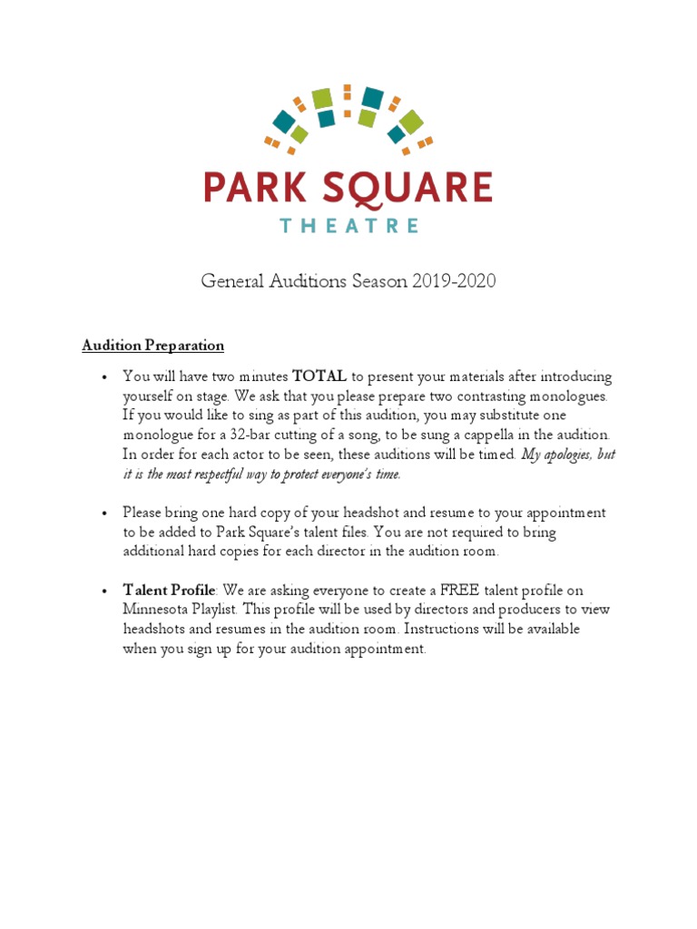Actor Audition Guidelines 2019-2020 | PDF | Art