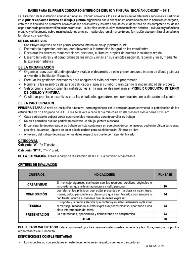 Bases Para El Concurso De Dibujo Y Pintura 20199999999999999999 PDF