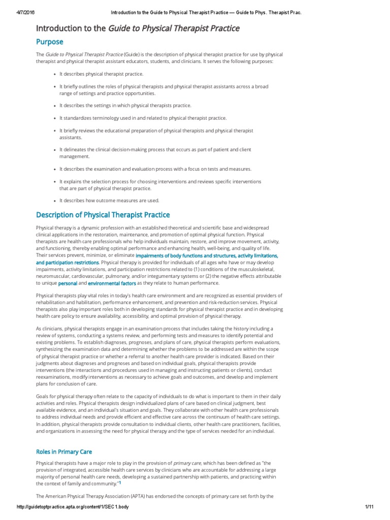 Overview of Physical Therapist Practice | PDF | Physical Therapy ...