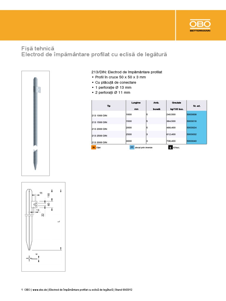 Fişă Tehnică Electrod de Împământare Profilat Cu Eclisă de Legătură | PDF