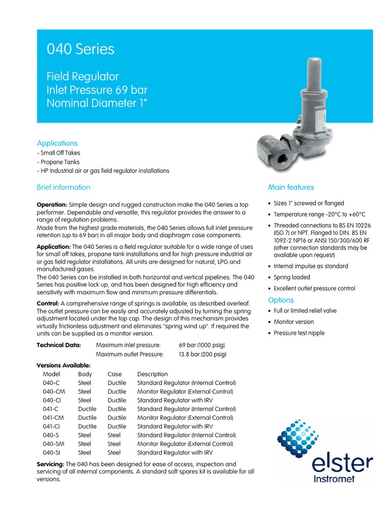 Regulador Elster Serie 040 PDF Gases Gas Technologies