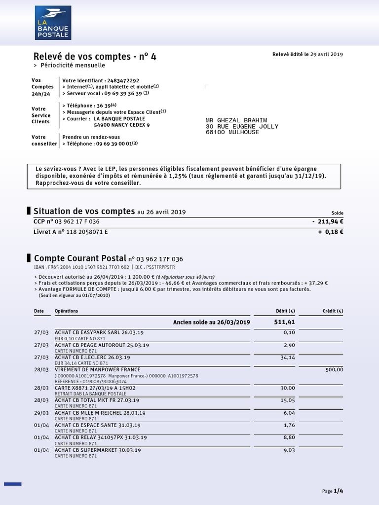2019 02 E Releve Mr Ghezal Brahim Ccp Pdf Banques Services Financiers