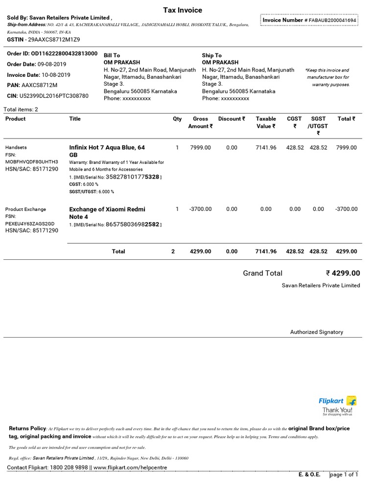 Invoice for Mobile Purchase and Exchange | PDF | Invoice | Business