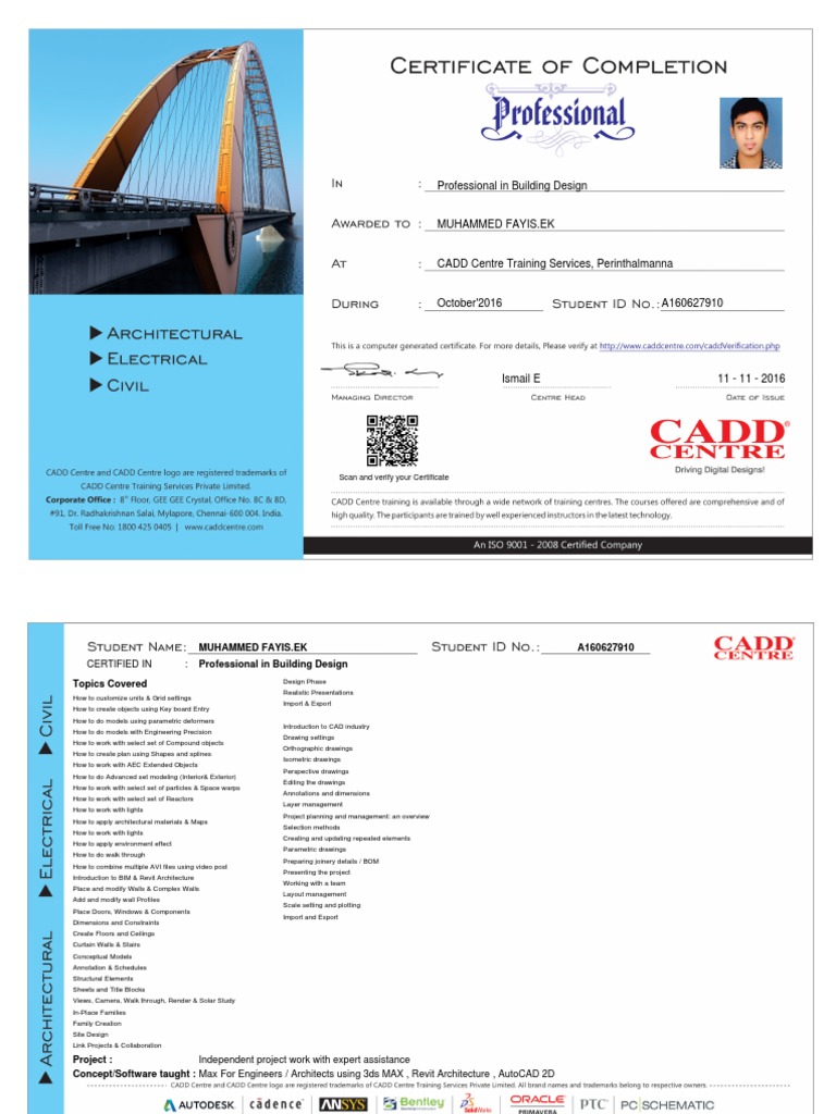 Caddcentre certificate-QTE2MDYyNzkxMC03MDQ | PDF | Autodesk Revit ...