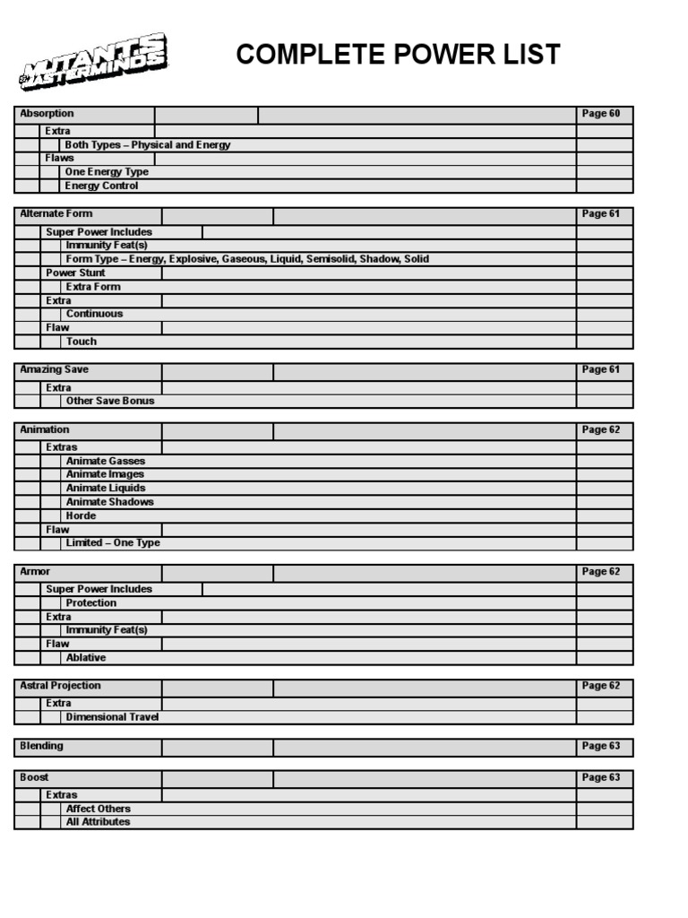 Power List PDF Flight Nature