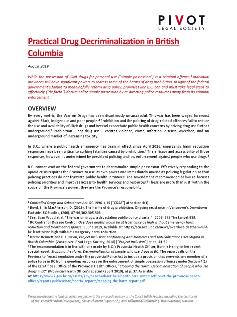 Drug Decriminalization in BC | PDF | Prohibition Of Drugs | Police