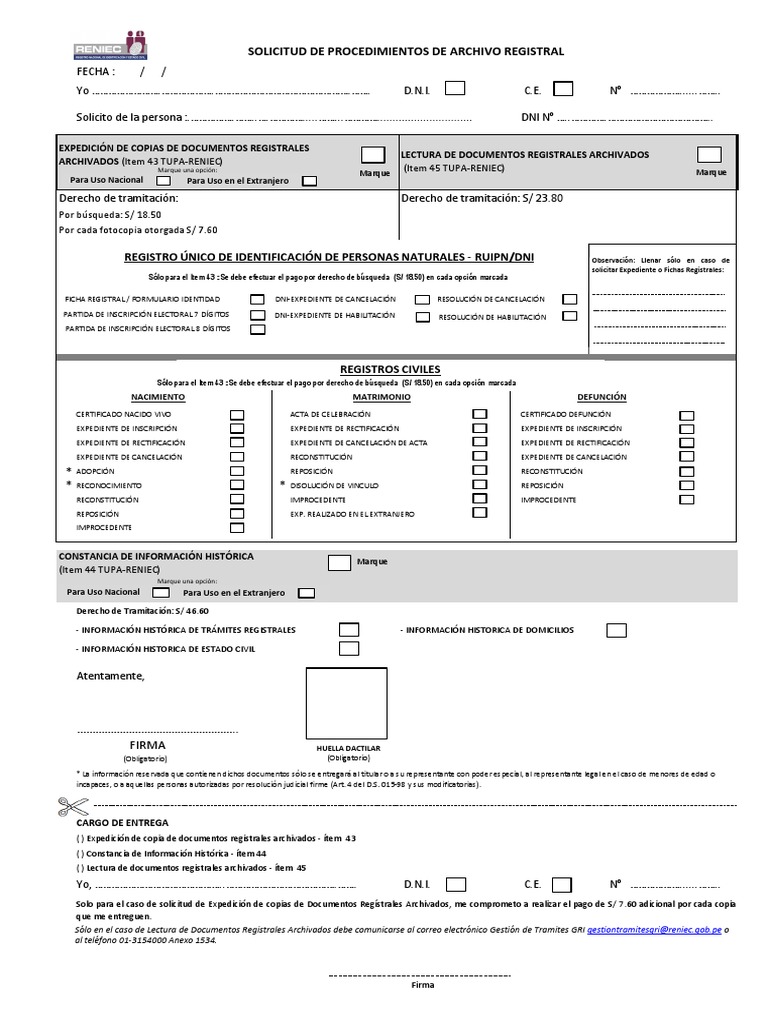 Plantilla de Solicitud de Archivo RENIEC | PDF | Gobierno y ...