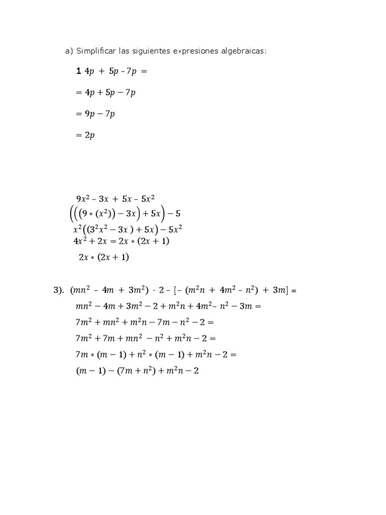 Hojas De Trabajo Con Respuestas Para Simplificar Expresiones Algebraicas