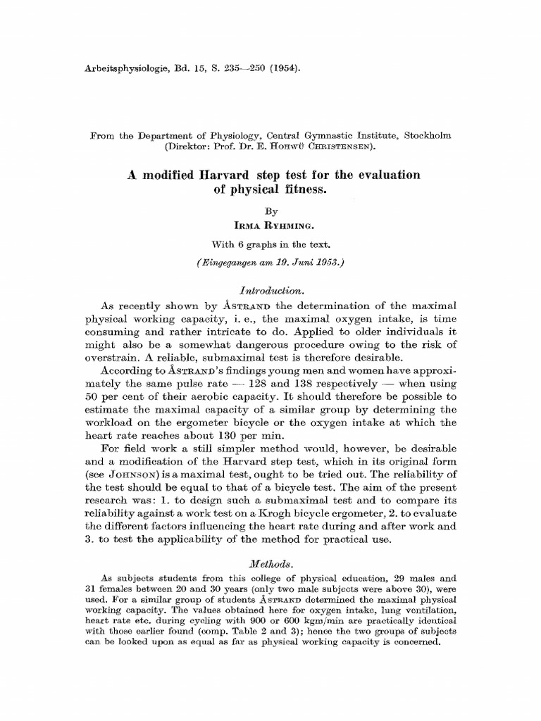 Modified Harvard Step Test Evaluation | PDF | Physiology | Nature