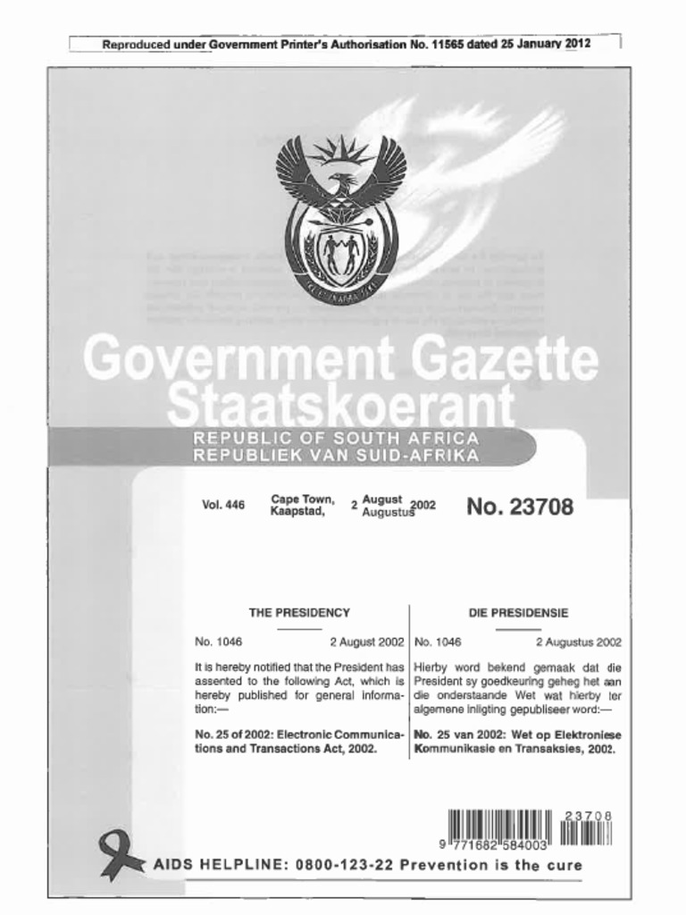 Electronic Communications and Transactions Act 25 of 2002 PDF