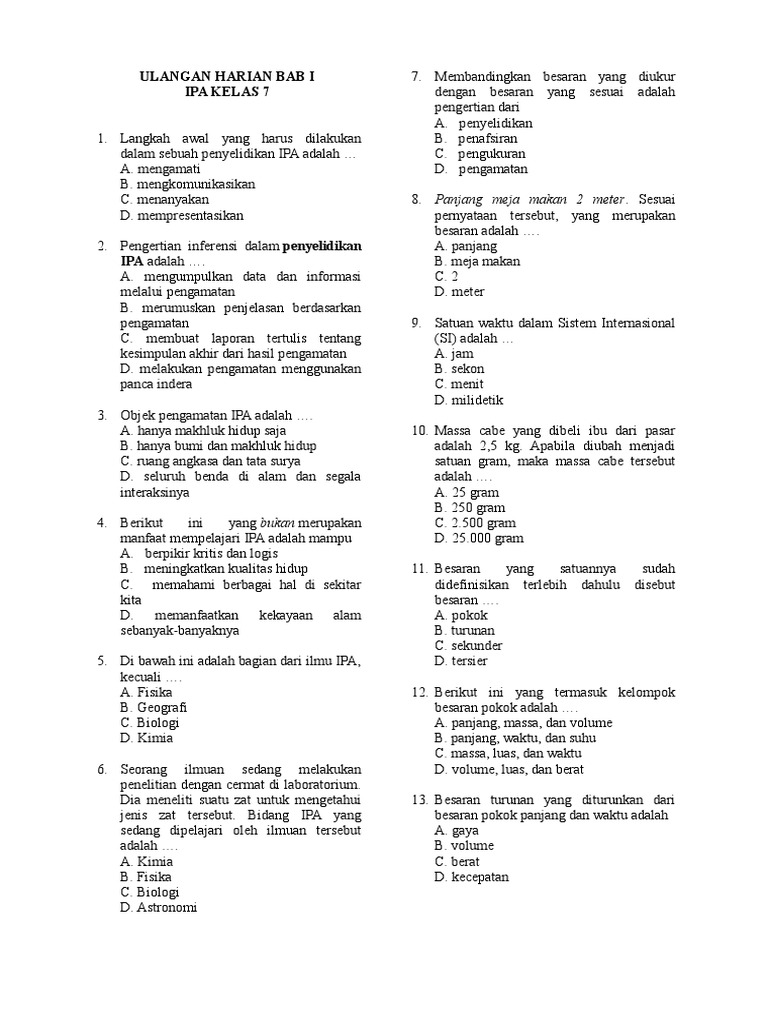 Soal Objek Dan Pengamatan Ipa Kelas 7 Pdf