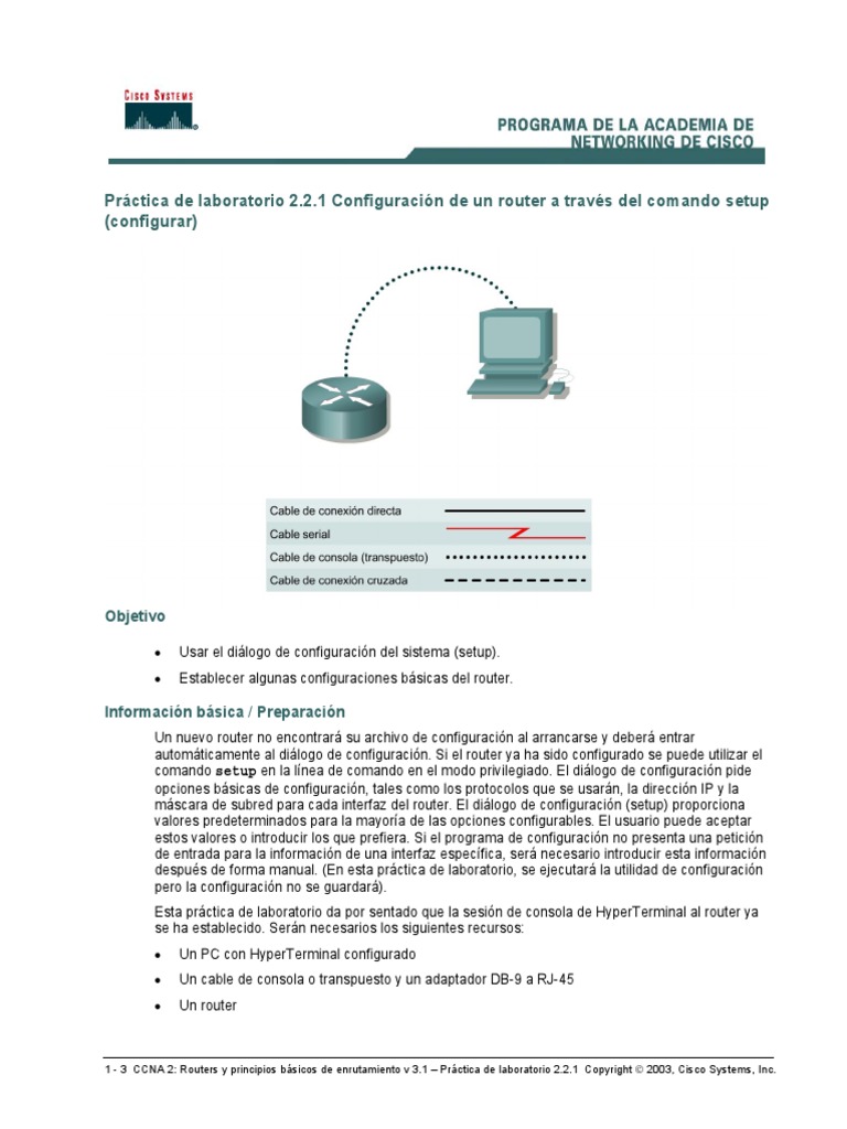 CCNA2 Lab 2 2 1 Es PDF | PDF | Enrutador (Computación) | Contraseña