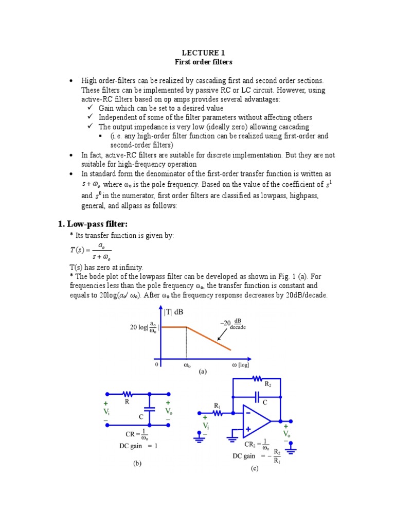 Low-Pass Filter:: S S S in The Numerator, First Order Filters Are ...