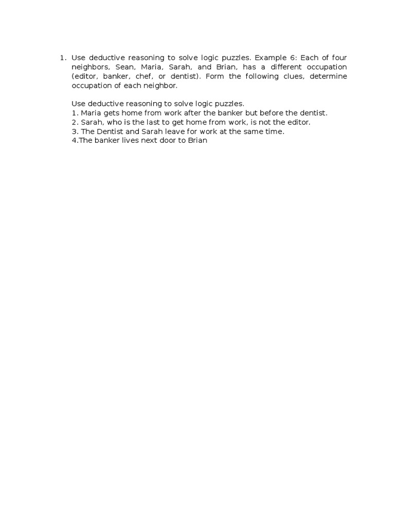 Use Deductive Reasoning To Solve Logic Puzzles | PDF | Puzzles | Games ...