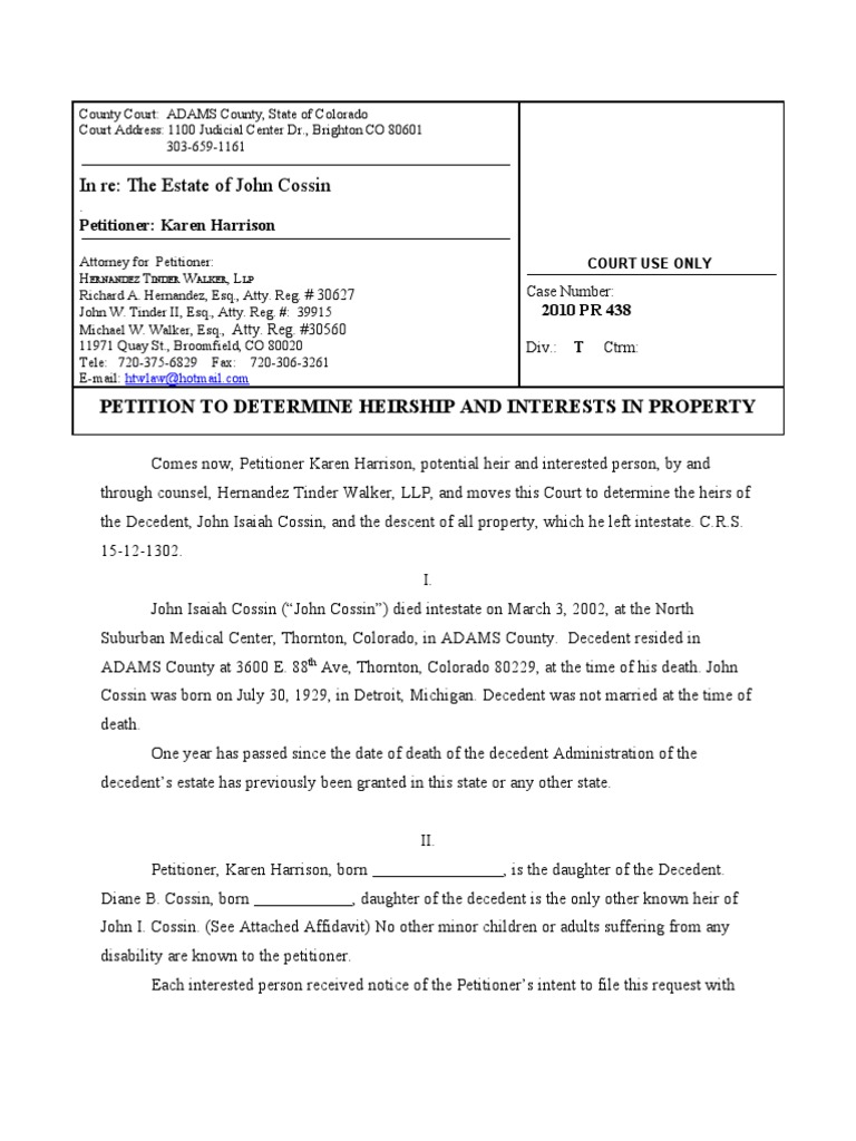 Petition To Determine Heirship PDF Intestacy Divorce