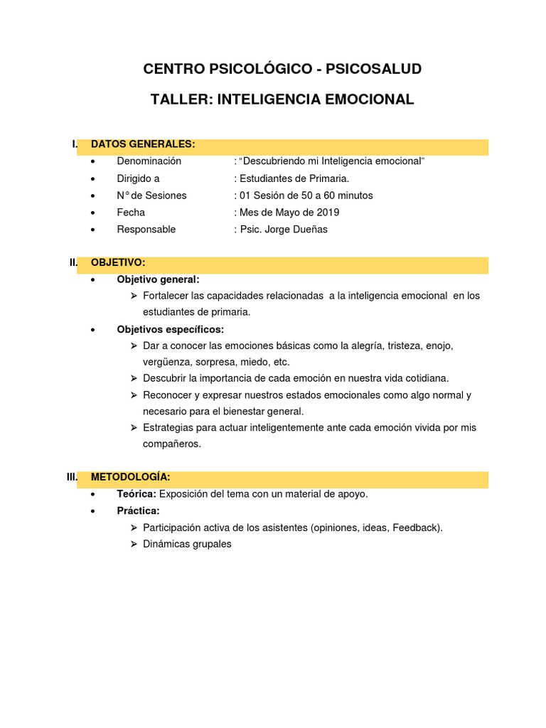 Taller de Inteligencia Emocional para Niños | PDF | Ira | Las emociones